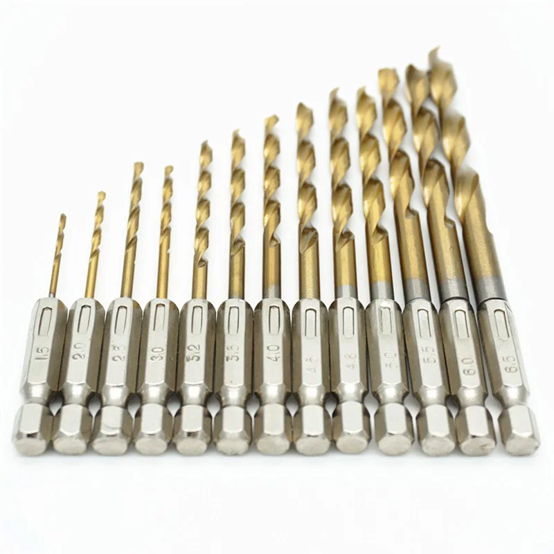 13pcs Urijk 13 шт. титановая дрель Набор бит дюймовый шестигранный хвостовик Twist Bits многофункциональные инструменты 1/4 дюймов Электрическая дрель-отвертка ветроразрядная - Цвет: 13pcs