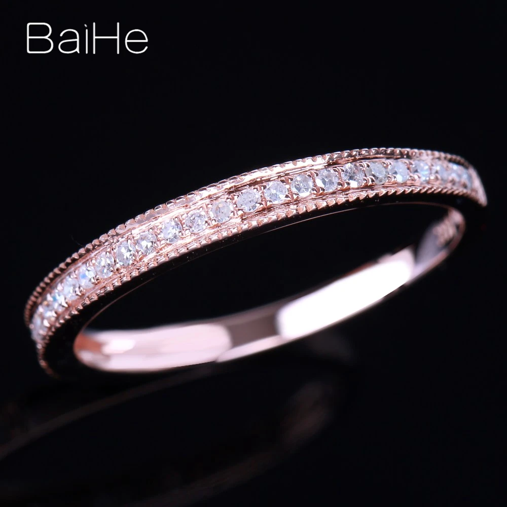 BAIHE Solid 14K розовое золото (AU585) 0.2CT сертифицированное H/SI круглое кольцо с