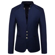 Chinese Style Mandarin Stand Collar Business Casual Wedding Slim Fit Blazer Men Casual Suit Jacket Male Coat 4XL (2)