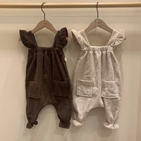 fashion baby corduroy jumpsuit kids sleeveless romper for boys and girls pocket overalls solid color cute baby clothes