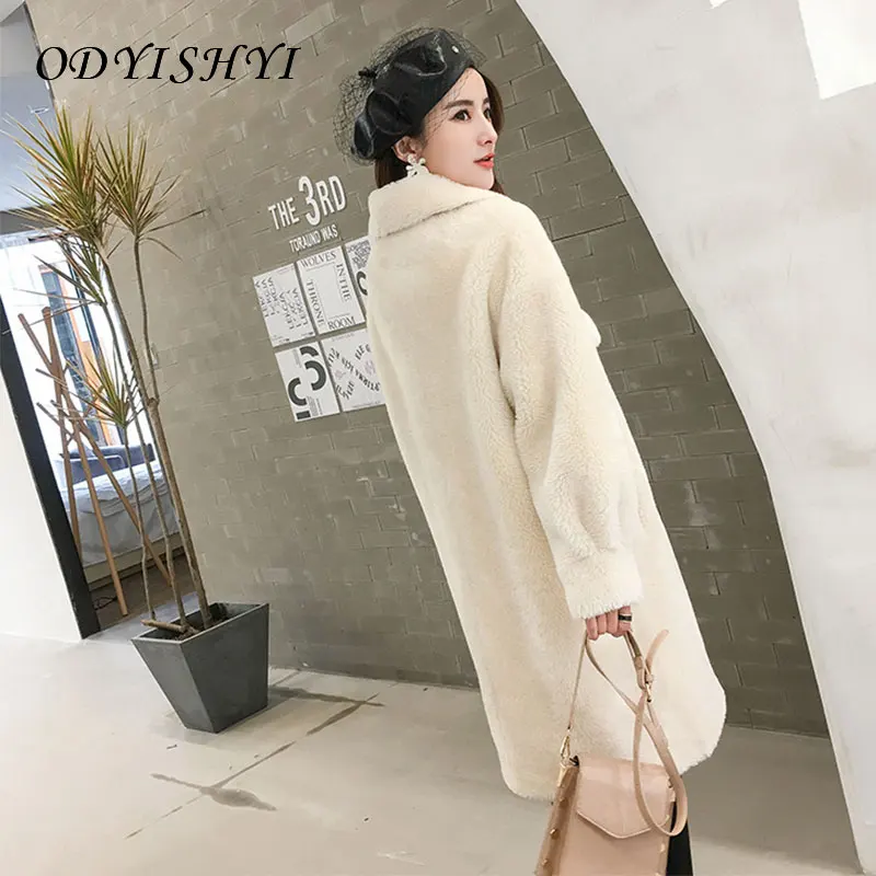 

2020 Autumn Winter 50% Wool Coat Composite Fur One Particle Sheep Sheared Fur Jacket Single Breasted Mid Length Overcoat Female