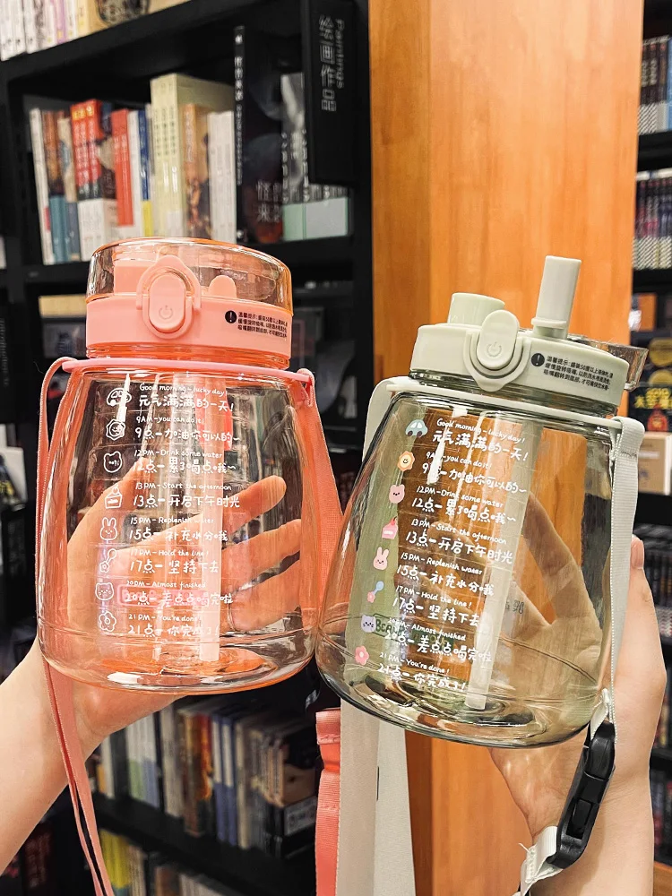 

Water Cup Large Capacity Female Summer Double Drink Plastic Straw Cup Portable Cute High Face Sports Net Red Big Belly Pot
