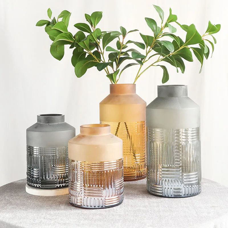 

European Retro Relief Carved Frosted Glass Vase Home Living Room Decoration Light Luxury Flower Arrangement Desktop Display Vase