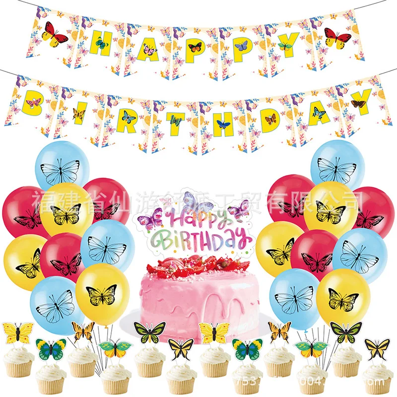 

Butterfly Themed Party Supply Beautiful Insect Butterfly Cake Topper Birthday Banner Stickers Baby Shower Birthday Party Decor