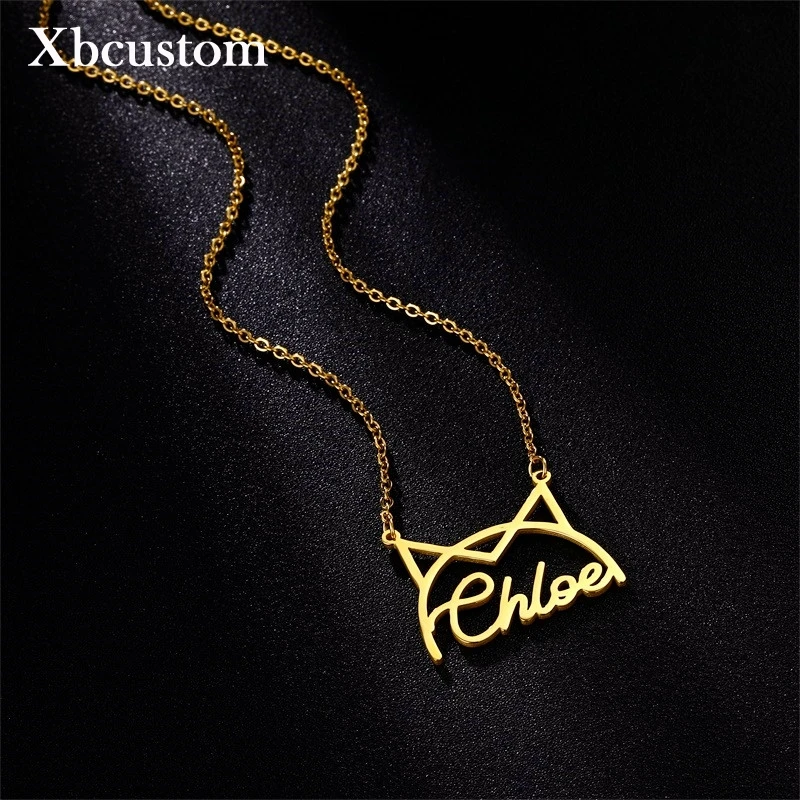 Пользовательское имя ожерелье с золотым котом из нержавеющей стали для