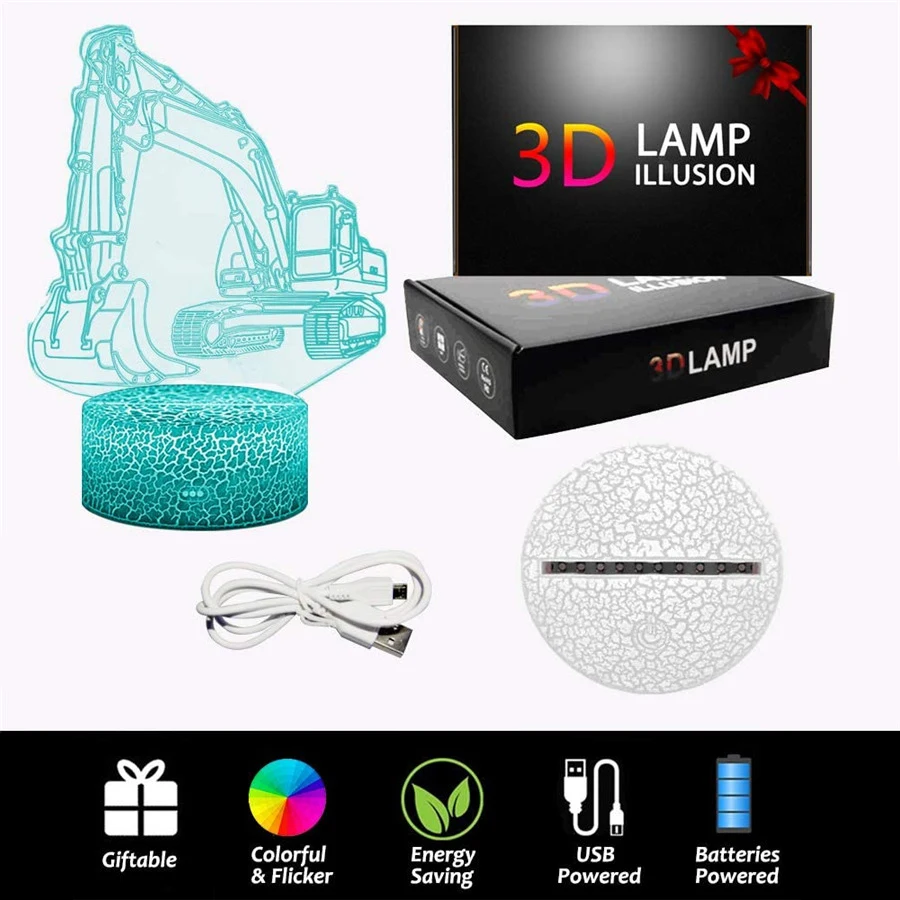 3D Оптическая иллюзия акриловые цвета меняющийся ночной Легкий экскаватор