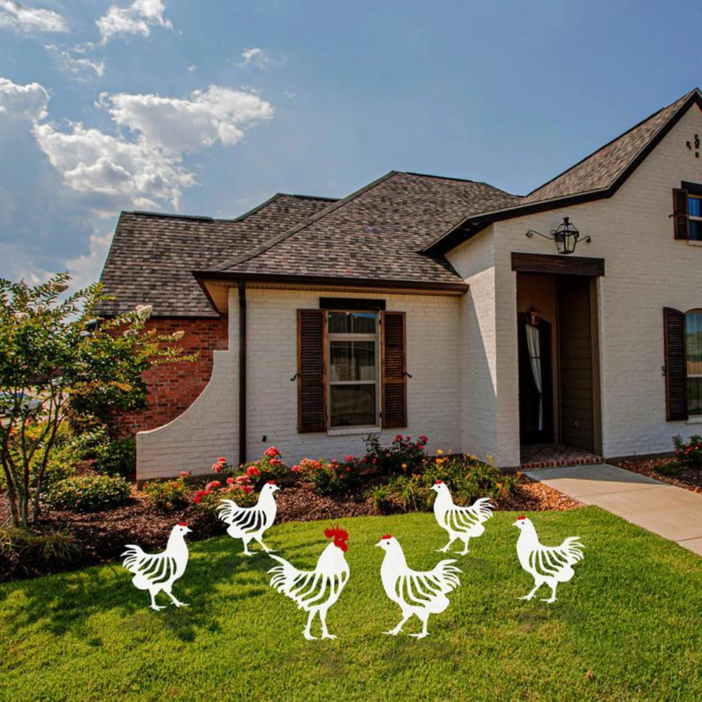 

Hollow Wrought Metal Rooster Black White Chicken Gardens Yard Ornaments Steel Cockerel Garden Decoration Farm Animals Home Decor