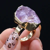 natural raw amethysts druzy ring gold plated irregular crystal open finger ring for women reiki heal trendy jewelry party gifts