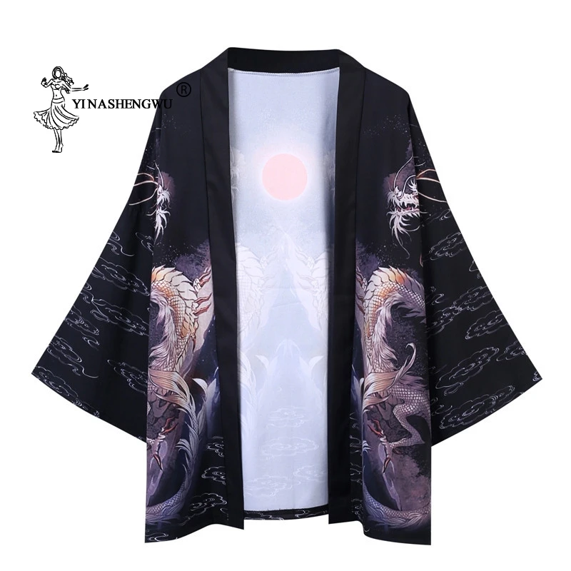 Yukata женский кимоно кардиган мужской традиционное японское кимоно рубашка костюм косплей китайский стиль мужской Дракон Карп принт пальто