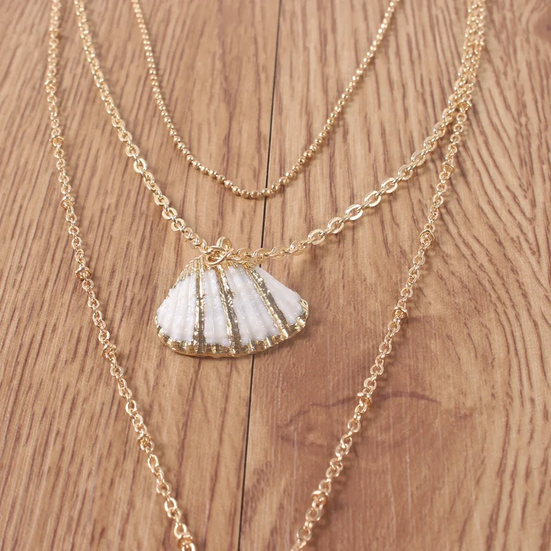 2 Pcs/Set Retro Women Necklaces Natural Shell Conch Pendant Gold Long Necklace Set Glamour Female Summer Beach Party Jewelry | Украшения и