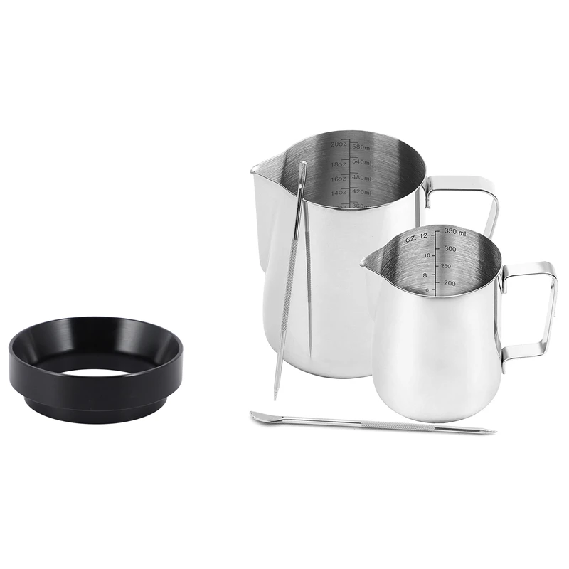 

58MM Intelligent Dosing Ring with 2 Pack Milk Frothing Pitcher,and Measurement Inside,Milk Frother(12OZ & 20OZ)