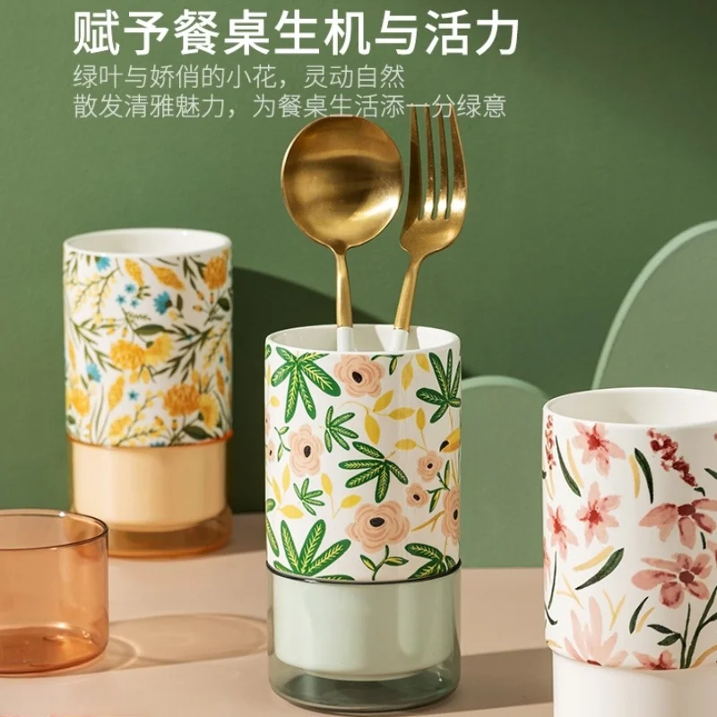 

Ceramic Chopsticks, Spoon, Knife and Fork Storage Box Household Kitchen Chopstick Cage Drain Chopstick Holder