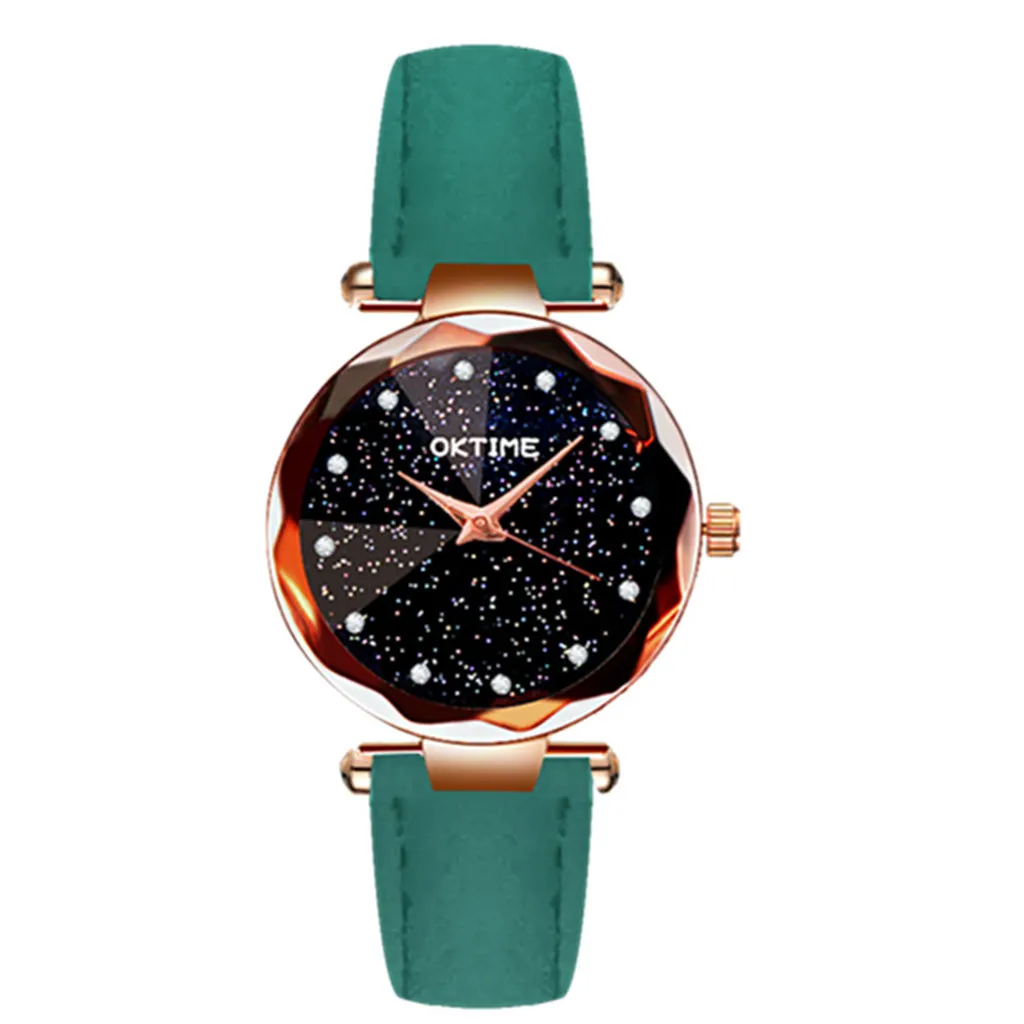

Starry Sky Flat Glass Quartz Watct Leather Belt Women Clock for Fashion Wristwatch Montre Femme Reloj Mujer Drop Shipping