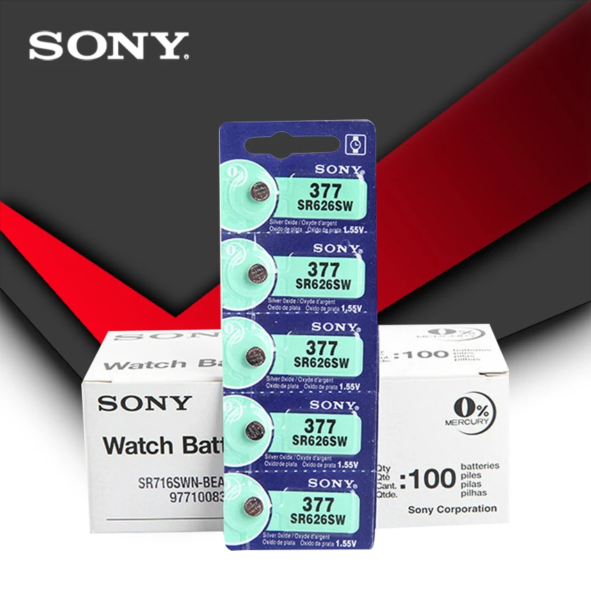 100 шт. Sony 100% оригинал 377 SR626SW SR626 AG4 1 55 в серебряный оксид батарейка для часов