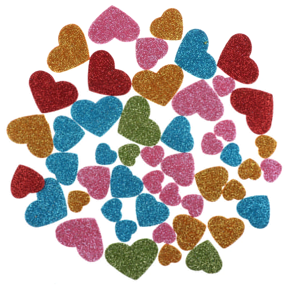 

48pcs 2cm-4.5cm Kids toy.Scrapbooking kit. Mixed size Early educational DIY.Cheap.kindergarten craft glitter foam heart stickers