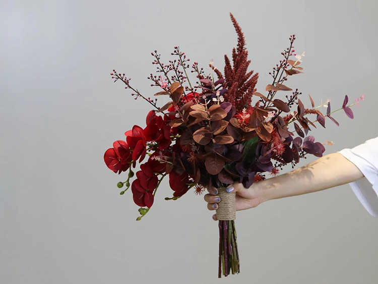 JaneVini Винтаж темно красные шелковые цветы свадебного букеты Искусственные пион