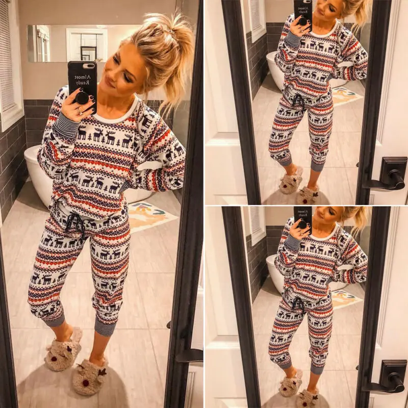 Женский пижамный комплект с принтом рождественского оленя Рождественская