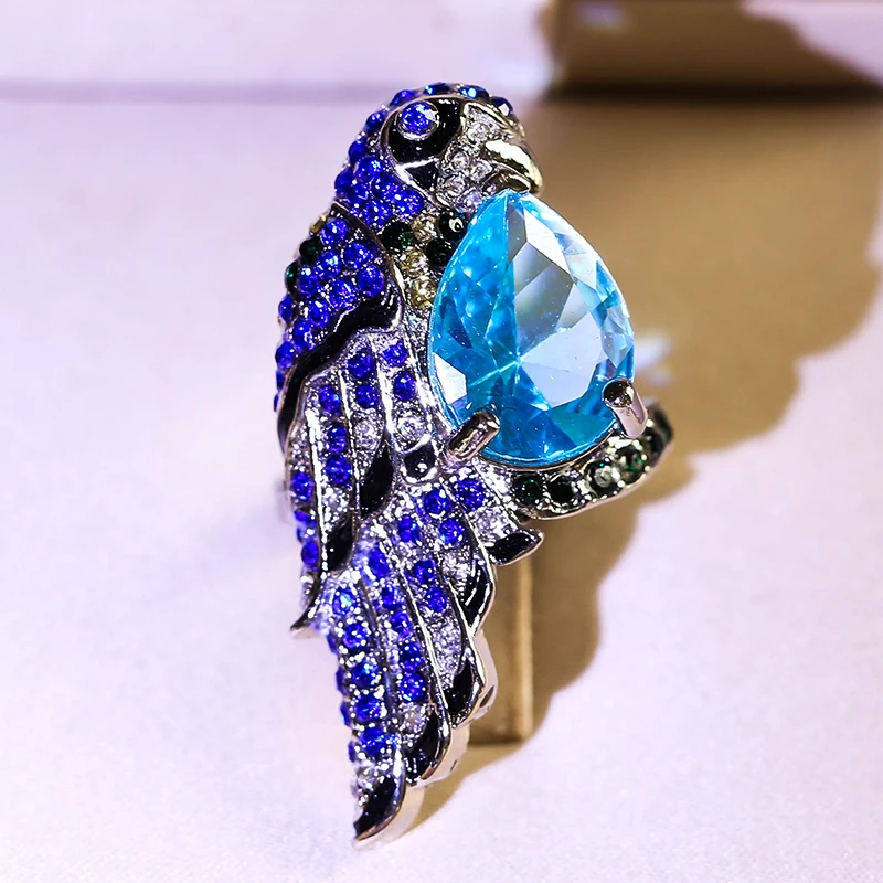 

Exquisite Blue Crystal Stone Rings for Women Cute Rhinestone Parrot Ring Silver Color Fashion Jewelry Party Accessories Gift