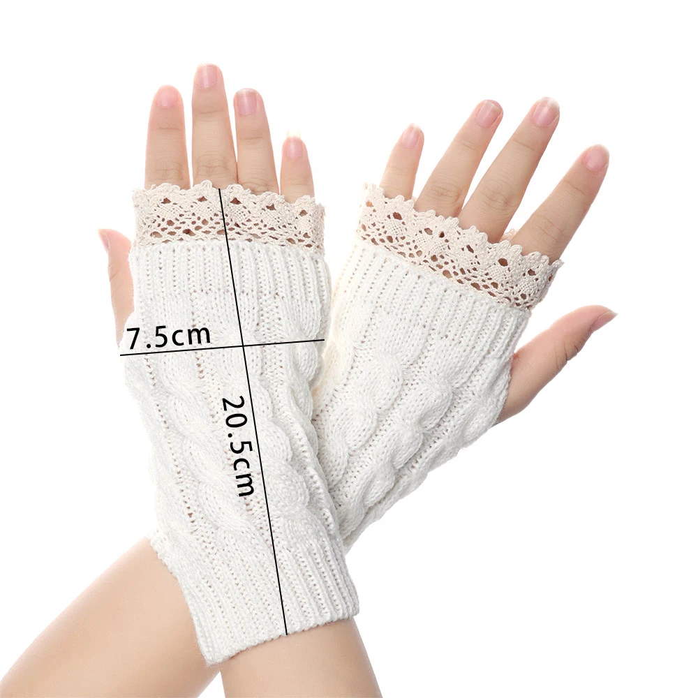 

1 Pair New Women Winter Lace Flower Gloves Long Knitted Arm Warmers Thick Warm Candy Color Elastic Soft Fingerless Mittens