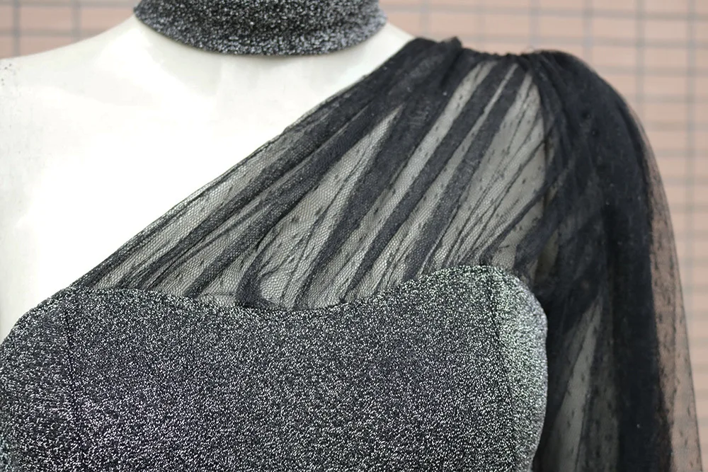 Женское блестящее Сетчатое платье сексуальное облегающее с вырезом черное