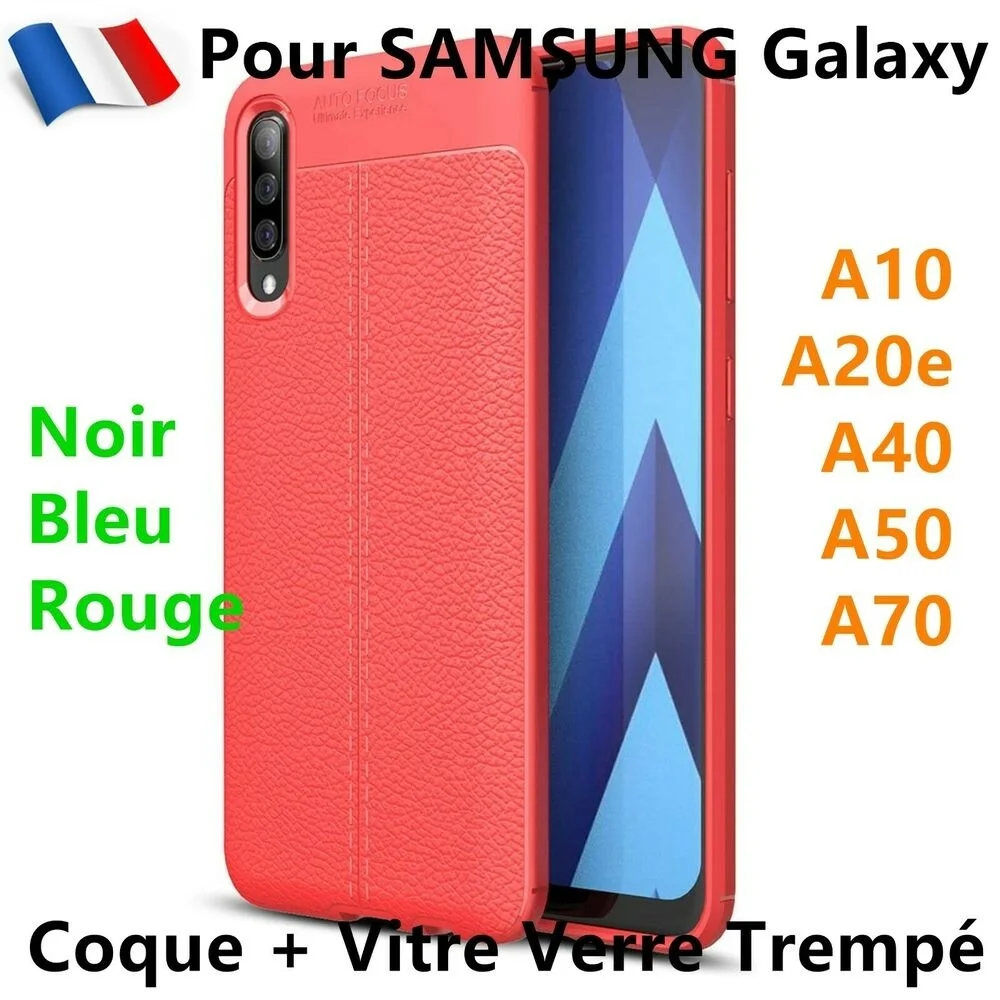 

For Samsung A10 A20e A40 A50 A70 Vitre Verre Trempe + Coque Effet Cuir Housse Etui