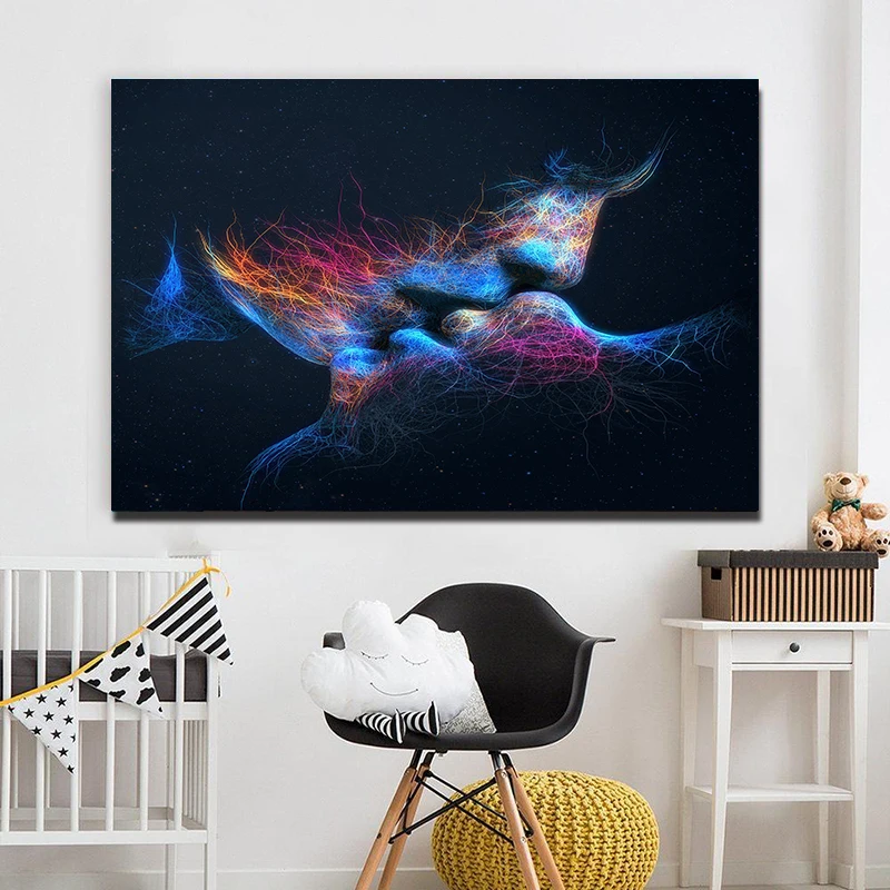 

RELIABLI Modern Decorative Painting Blue Color Kiss Pictures Printed On Canvas Wall Abstract Art Decoration Canvas Prints