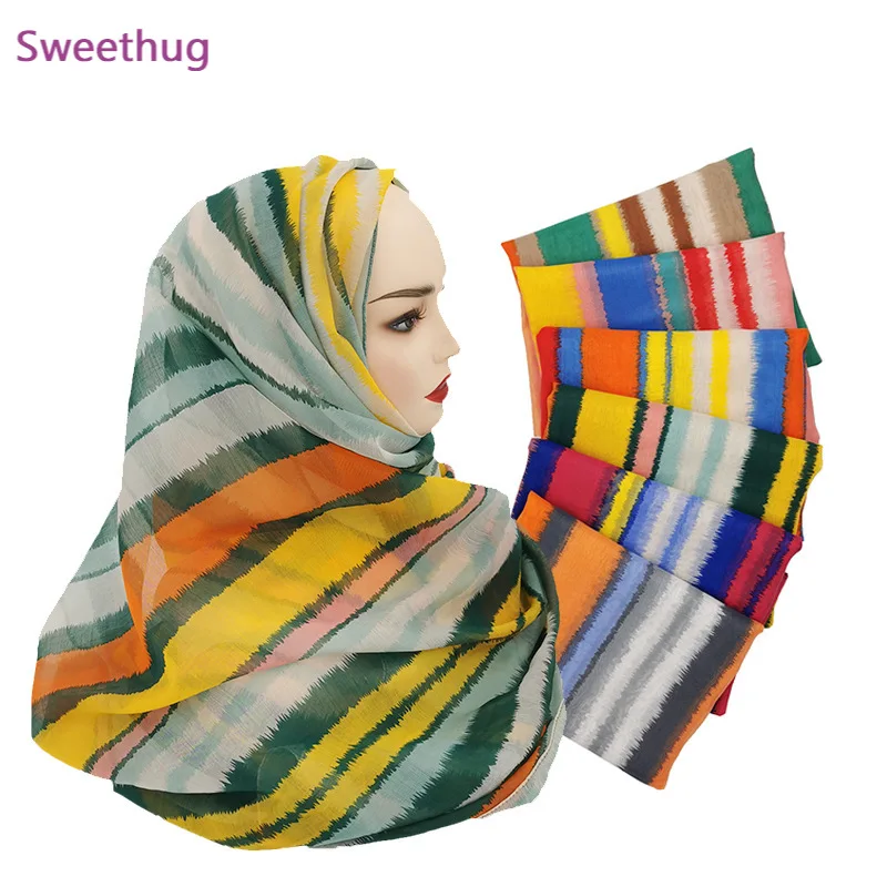 

1pc Fashion colourful stripe scarf hijab plain colours scarves and shawl soft women new muslim scarf islamic hijabs 180*80cm