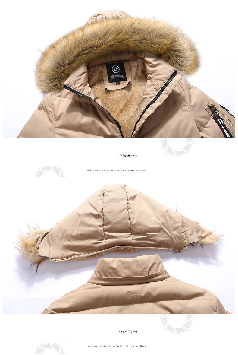 Мужская зимняя куртка с меховым воротником и капюшоном на шерстяной подкладке |