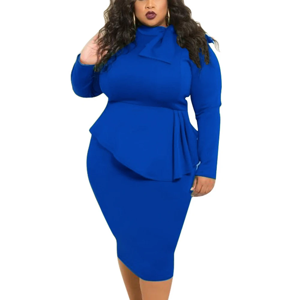 Женское платье большого размера Осень-зима 2017 высокая горловина длинный рукав