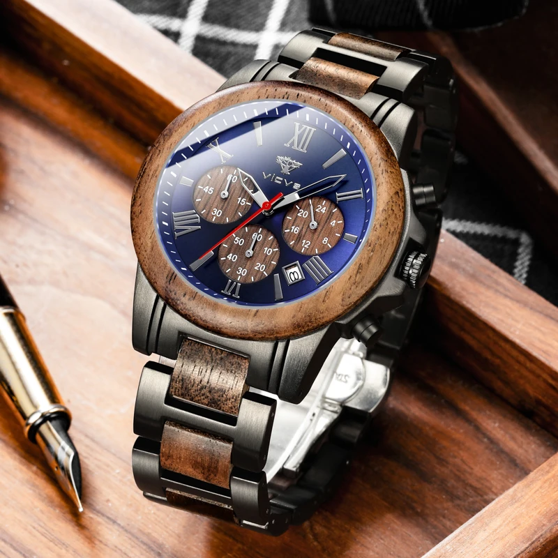 relogio masculino Luxury Brand Casual Fashion Sport Military Watch Men's Wood With Stainless Steel Watch Luxury Quartz Watch