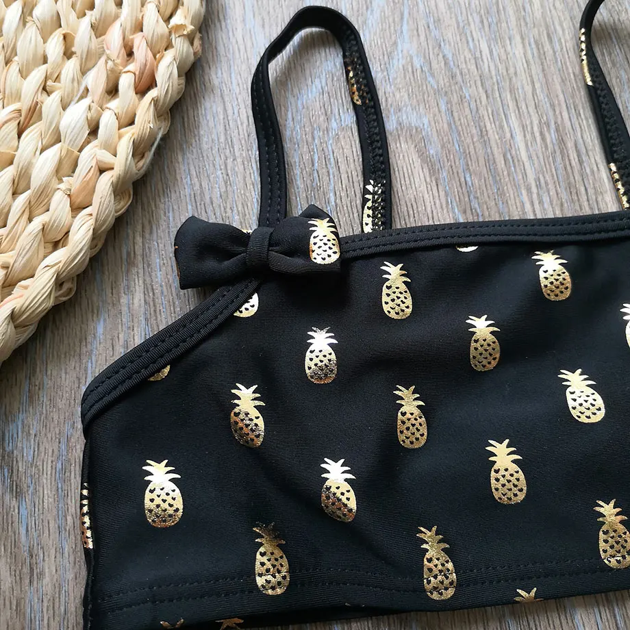 2-8 Years Girl Swimsuit Kids Swimwear Gold Pineapple Stamping Toddler Bikini Set Two Piece Children's Infant