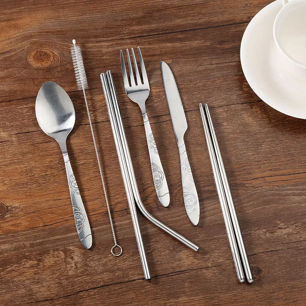 7 шт портативный набор столовых приборов из нержавеющей стали многоразовые