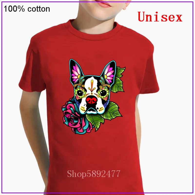 Детская футболка Boston Terrier - Day of the Dead Sugar Skull модная детская одежда для мальчиков и