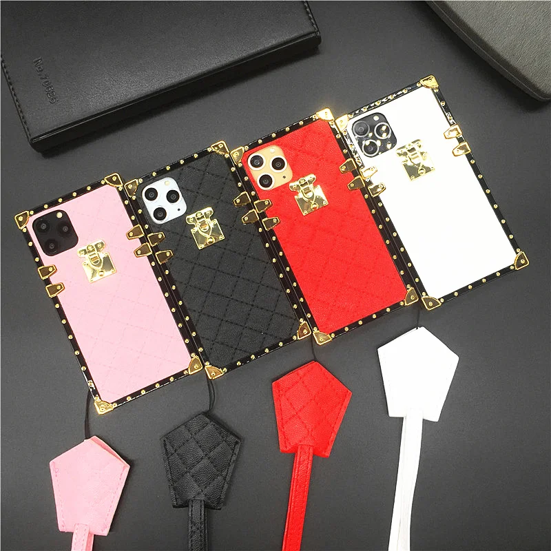 Роскошный кожаный чехол из овечьей шкуры для iPhone XS Max X XR 12 MINI Square Plaid Cover чехлы
