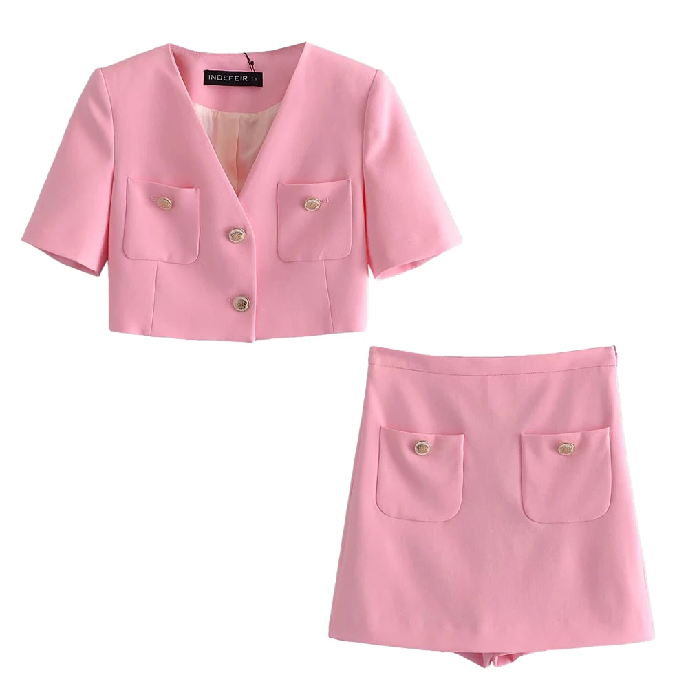 

Новинка 2021, Женский комплект из двух предметов, укороченный пиджак и шорты, Элегантный женский комплект с высокой талией и шортами, летний к...