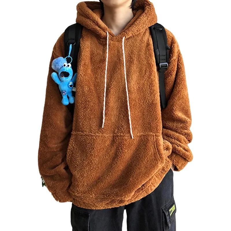 

Толстовка Zuolunouba мужская из овечьей шерсти, свободная флисовая утепленная однотонная свитшот на завязках, Осень-зима 2020