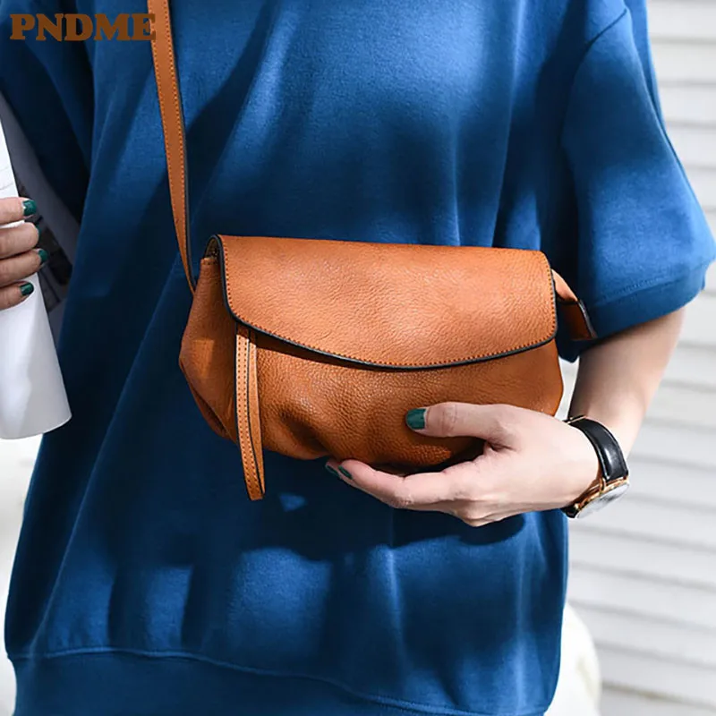 PNDME fashion luxury genuine leather ladies cute crossbody bag simple natural soft cowhide women's party small shoulder bag