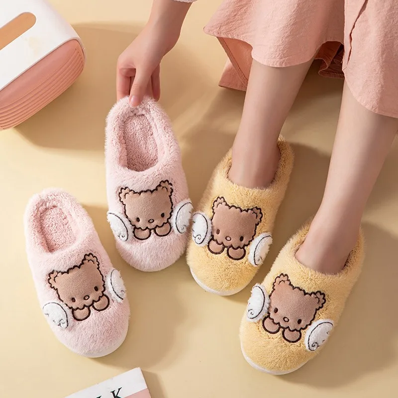 

Women Winter Warm Slippers Cartoon Angular Bear Furry Thick Sole Cotton Shoes