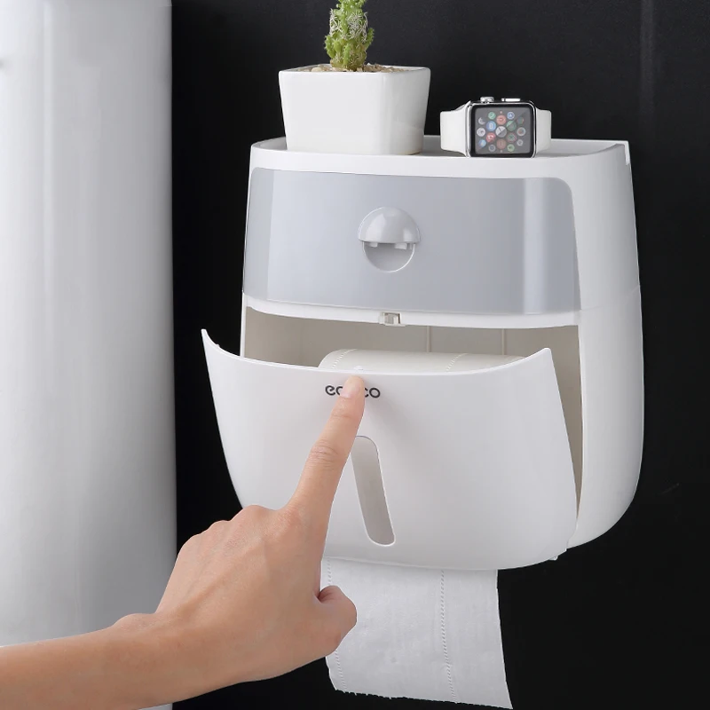 toilet roll tray waterproof free punch wall hanging creative shelf box toilet paper holder portable storage box for bathroom wc free global shipping