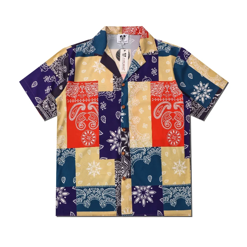 

Kpop Graphic Print Chic Vintage Short Sleeve Shirt Men Summer Floral Korean Clothes Hawaiian Shirts Man Camisa Social Masculina