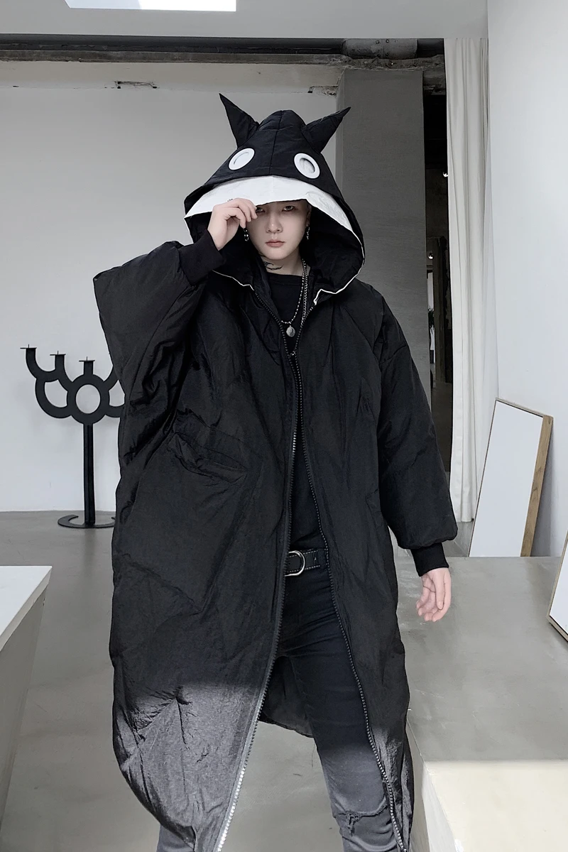 

Winter personality double hooded loose long cotton clothing fashion men's cotton-padded coat