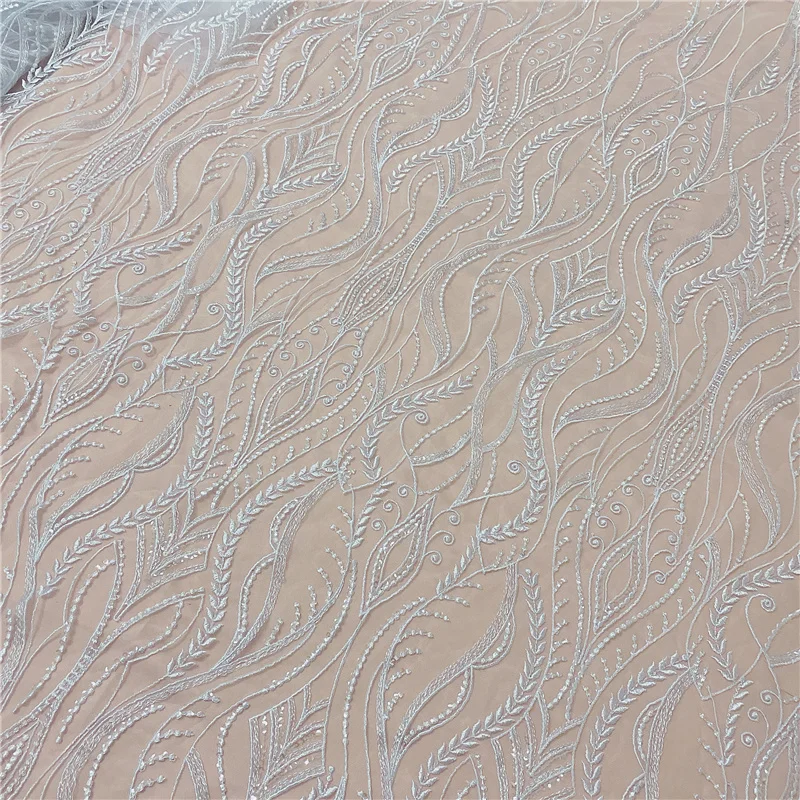 Тюль белого цвета кружевная ткань с вышивкой для рукоделия свадебного платья