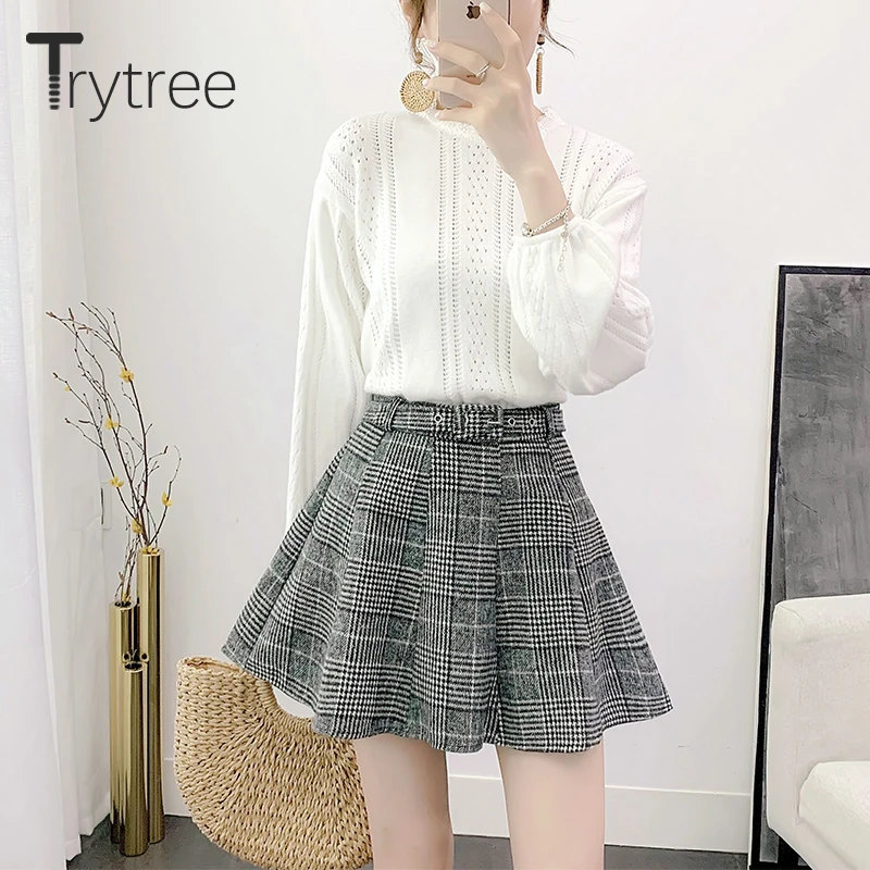 Trytree 2019 осенний зимний комплект из двух предметов Повседневный кружевной топ с