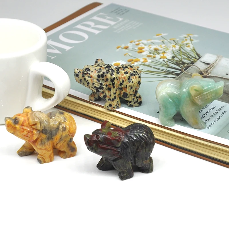 

1.5" Bear Statue Natural Stones Healing Crystals Rose Quartz Carved Figurine Room Decor Reiki Minerals Gemstones Craft Gifts 1PC