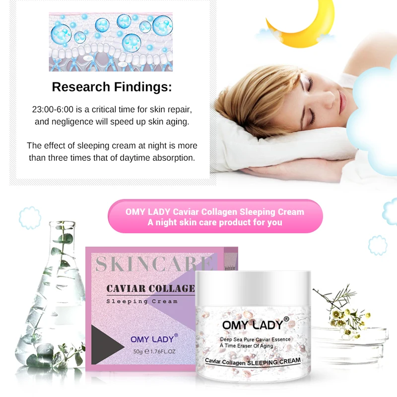 

OMYLADY Natural Caviar Collagen Night Cream Facial Moisturizer Sleeping Cream Skin Moisturizing Soothing female Face Care NEW