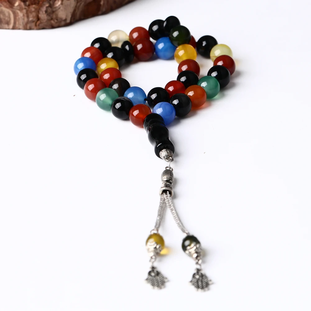 

colorful agate natural stone Middle East Beaded Bracelet Tassel Pendant 33 Prayer Beads Islam Muslim Rosary Wholesale Unisex