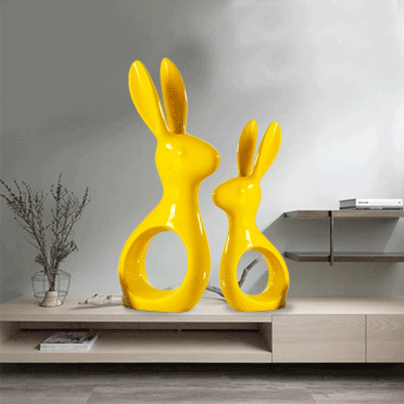 Милая пара статуэтки кролика для дома декоративные керамические украшения