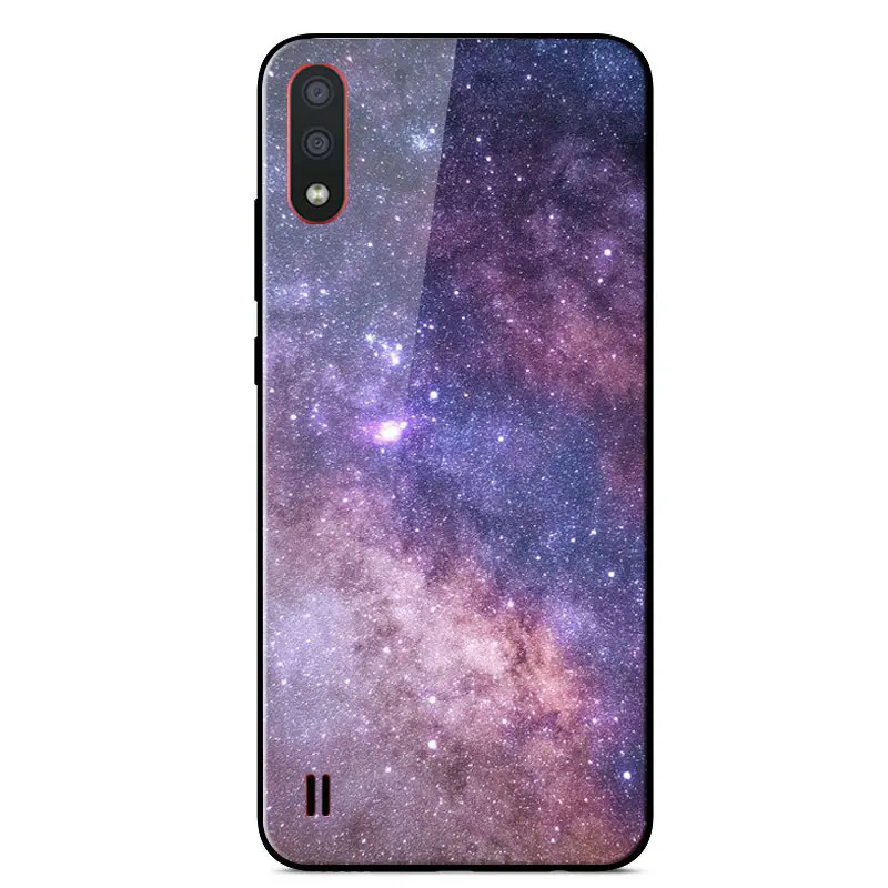 

For Samsung Galaxy A01 Case Mirror Painted Tempered glass shockproof Back Cover For Samsung A01 SM-A015F TPU frame Phone Cases