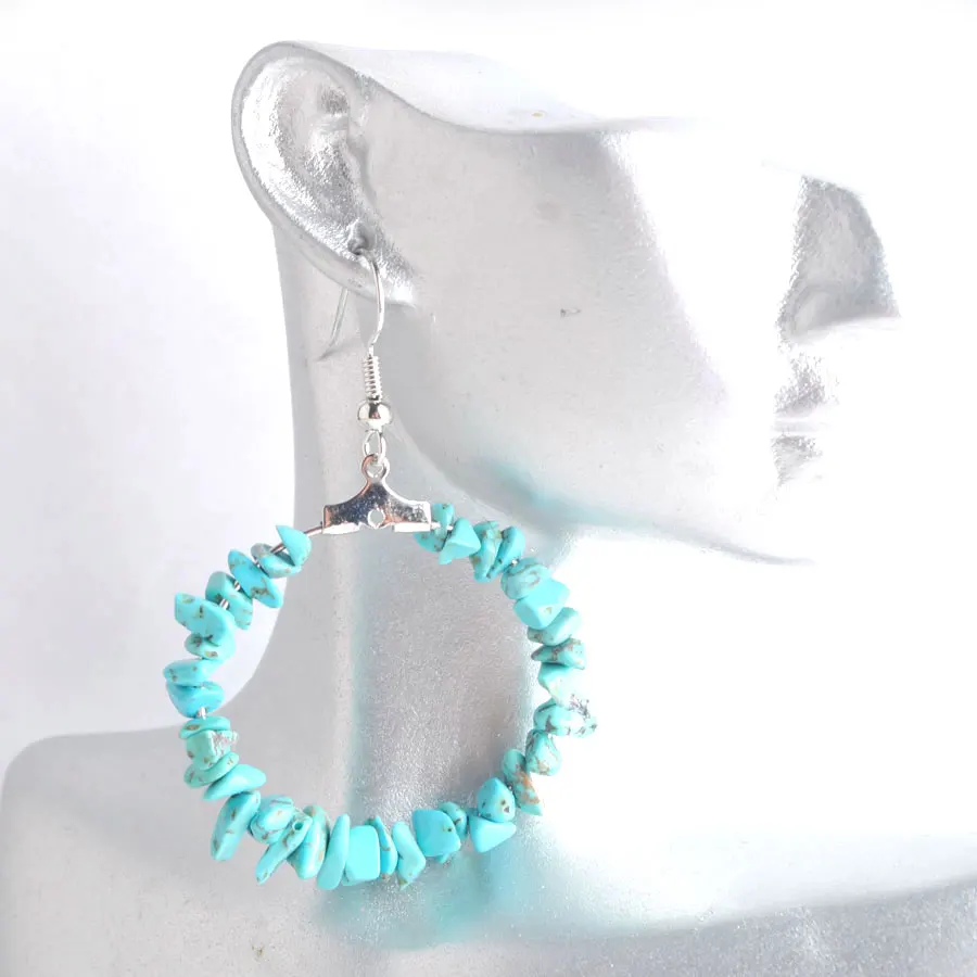

WOJIAER Natural Gem Stone Dangle Earring Turquoises Chip Bead Healing Unique Jewelry for Women PW9115