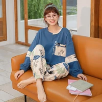 autumn winter cotton cartoon pajamas set cotton long sleeve top long pant woman sleepwear cute leisure homewear female